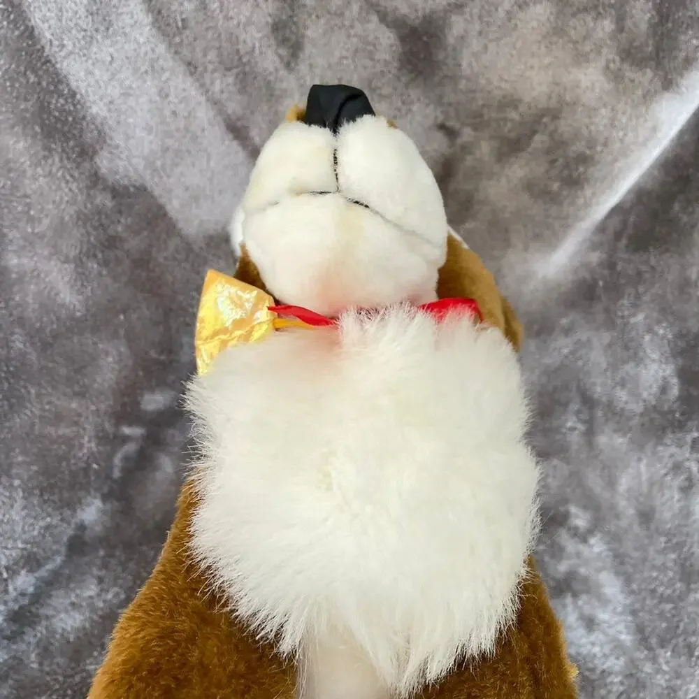 Vintage Reindeer Plush Christmas Stuffed Animal Wearing Santa Hat Toy TAGS